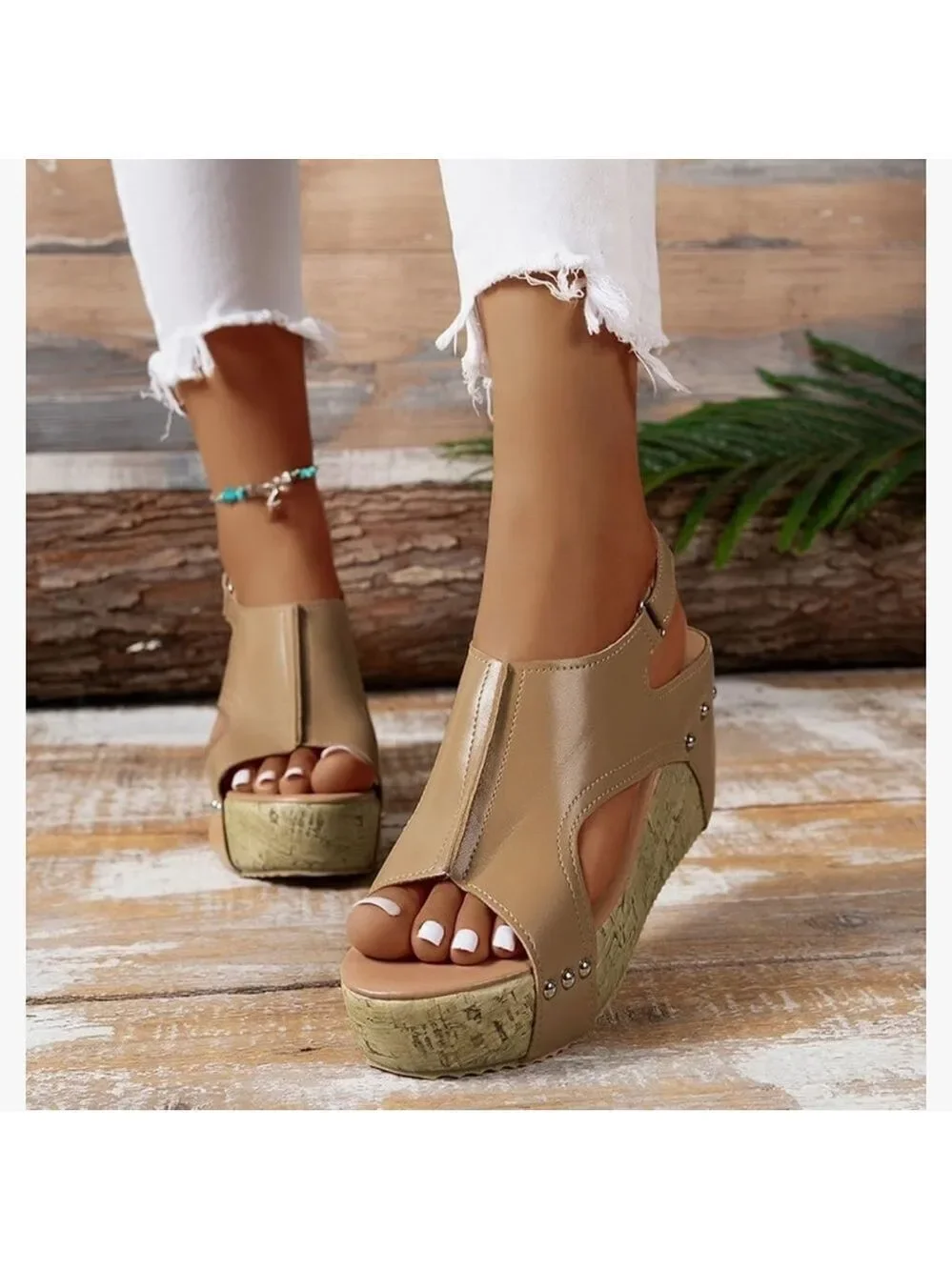 Stylish Wedge Sandals in Caramel - Picture 3 of 15